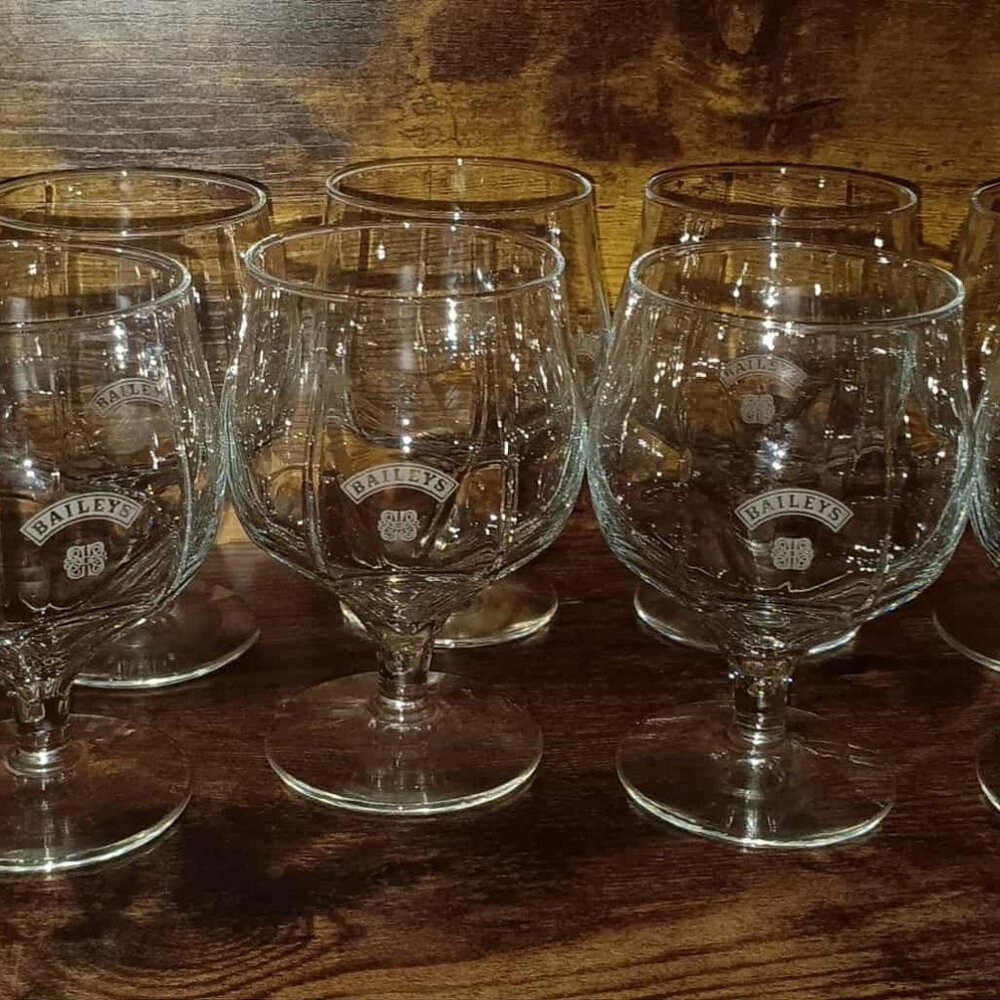 Bailey's Irish Cream Hexagon Glass Stemmed and Etched Glasses Set of 9